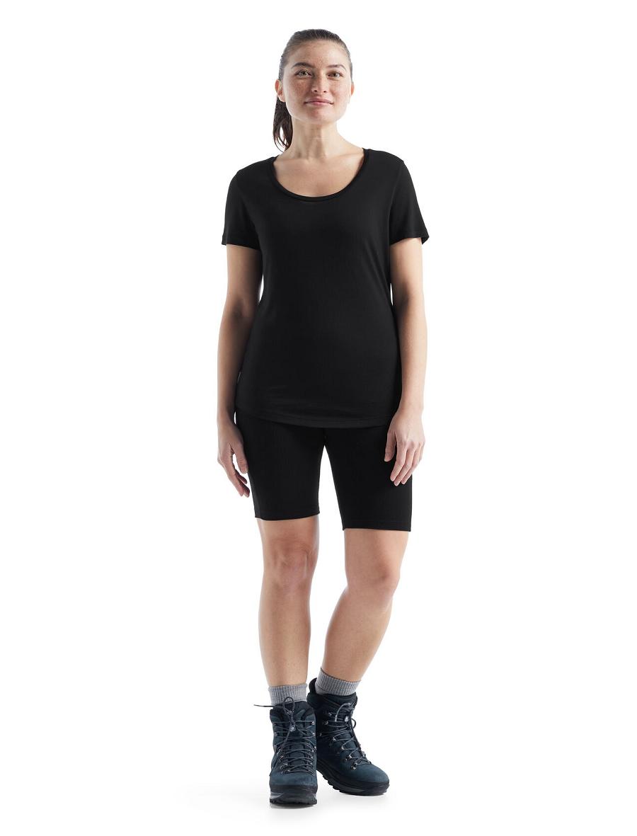 Black Women's Icebreaker Merino Sphere II Short Sleeve Scoop T Shirts | USA 1586HAPK